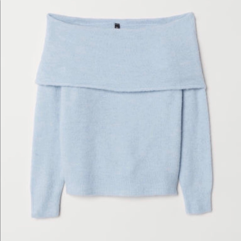 H&M blue off the shoulder sweater